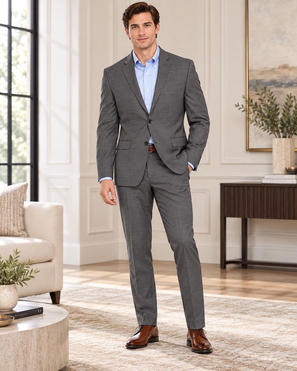 Crown & Ivy Gray Sharkskin Stretch Suit Separate Coat Size 42R